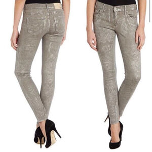 True Religion Chrissy Metallic Gray Snake Print Skinny Stretch Jeans Size 31